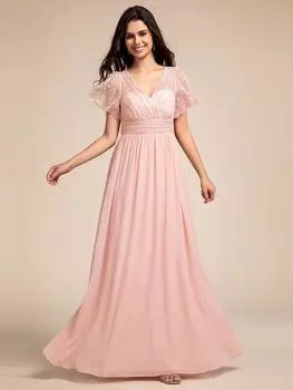 Элегантные женские вечерние платья Ever-Pretty с вышивкой, блестками, прозрачными рукавами в виде листьев лотоса и вырезом на спине из шифона 3XL сожжены оранжевый