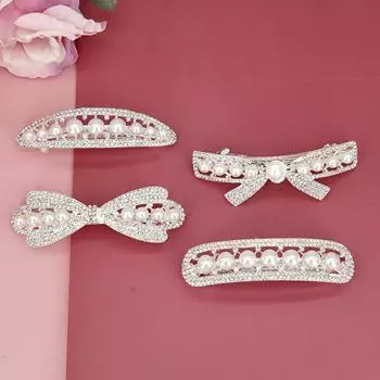 Элегантные женские заколки с белым жемчугом, блестящие мелкие стразы, заколки для волос, корейский модный головной убор