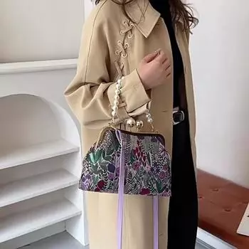 Элегантные женские зеленые розовые сумки на плечо из парусины с зажимами в виде ракушек, модная женская сумка с жемчугом, повседневные универсальные сумки через плечо с цепочкой в стиле ретро зелёный