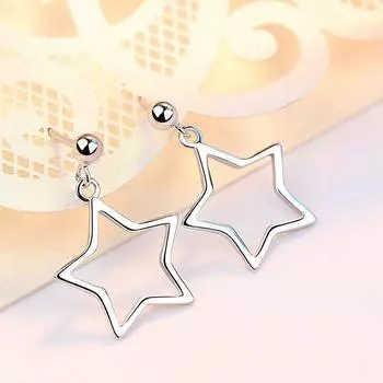 Элегантные женские женские серьги-гвоздики, простые серьги из бисера со звездами, висячие, изысканный, шикарный, модный 2.1x2.1cm серебряный