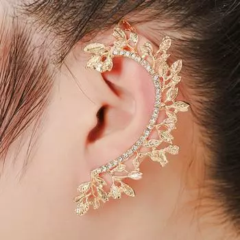 Элегантные женские/женские ювелирные изделия в виде листьев, серьги-гвоздики со стразами для женщин, серьги-клипсы для вечеринки Right Ear серебряный