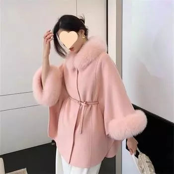Элегантные женские зимние пальто с рукавами «летучая мышь», куртка-накидка, женская теплая корейская одежда с поясом, женские вечерние пальто XXL белый