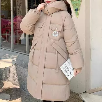 Элегантные зимние длинные парки женские пальто новые пальто свободные толстые теплые женские куртки с капюшоном M чёрный