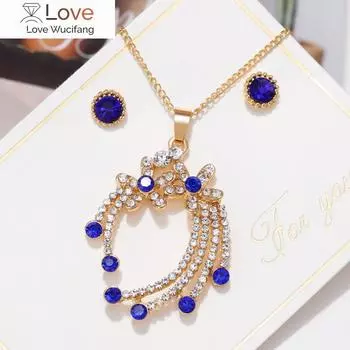 Элегантные золотые подвески из австрийского хрусталя, ожерелья, серьги, свадебные цветочные комплекты украшений со стразами для женщин