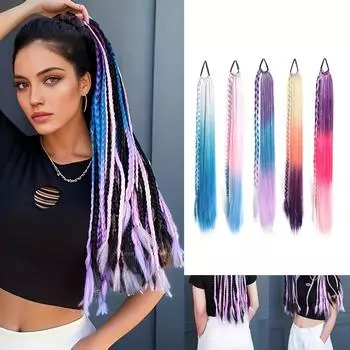 Элегантный 27-дюймовый цветной синтетический парик с хвостиком, подходящий для женщин. Термостойкие блестящие плетеные волосы добавляют очарования.