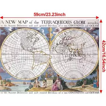 Элегантный антикварный настенный декор с картой мира для гостиной, офиса, спальни, выпускных, географический, инструмент для туризма/образования A2-59*42cm