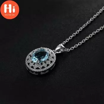 Элегантный ажурный круглый синий кристалл кулон из нержавеющей стали, женское ожерелье-цепочка на ключицы синий