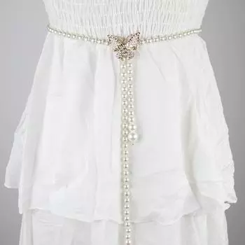Элегантный бант крючок жемчужная поясная цепочка женское декоративное платье с юбкой модный повседневный тонкий ремень