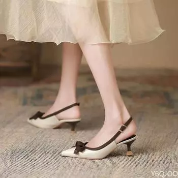 Элегантный бант тонкий каблук острый носок неглубокий вырез однотонные простые повседневные модные женские туфли 35 бежевый
