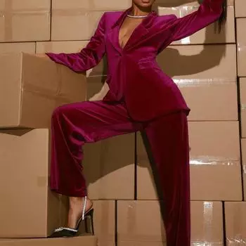 Элегантный бархатный костюм, комплект из 2 предметов, женский комбинезон, женский зеленый, красный, осенне-зимний, женские наряды, велюровые официальные костюмы, женские