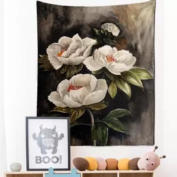 Элегантный белый цветочный гобелен настенный узор чернильный цветочный узор бохо психоделический хиппи домашний декор 95x70cm