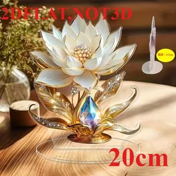 Элегантный белый лотос, 2D плоский акрил, настольное украшение, подходит для гостиной, офиса, кафе, вечеринки, Рождества, Хэллоуина 20cm