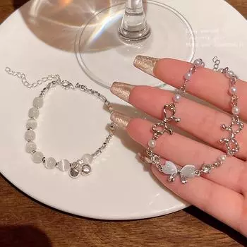 Элегантный браслет-бантик из бисера с камнем кошачий глаз - универсальные женские ювелирные изделия высокого класса S616 b серебряный