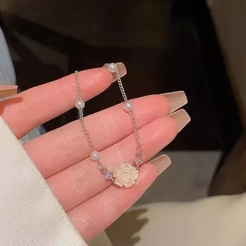 Элегантный браслет Crystal Camellia - Женские цветочные украшения в винтажном стиле S438 серебряный