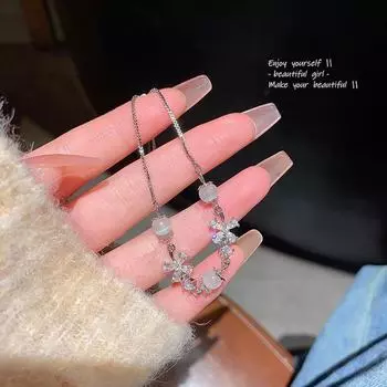 Элегантный браслет-цветок из циркония с камнем кошачий глаз — универсальное, роскошное украшение для женщин S454 серебряный