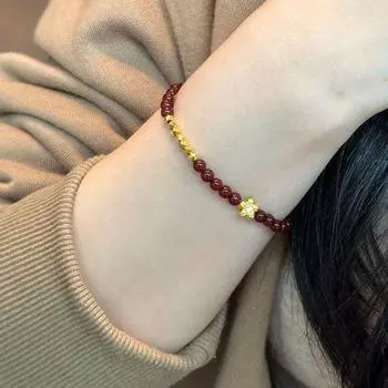 Элегантный браслет из красного агата и бусин «Цветущий персик» - Женский этнический стиль, модный аксессуар