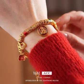 Элегантный браслет из медных монет в китайском стиле — ретро-дизайн класса люкс с национальным трендом и древним темпераментом Bracelet золотой