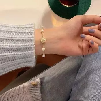 Элегантный браслет из жемчуга и камелии для женщин и девушек, цепочка, ювелирные изделия для вечеринки, подарок