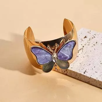 Элегантный браслет-манжета в стиле бохо для женщин с бабочкой, модный открытый браслет, ручная работа с небольшими дефектами, инкрустация из смолы, всесезонный аксессуар фиолетовый