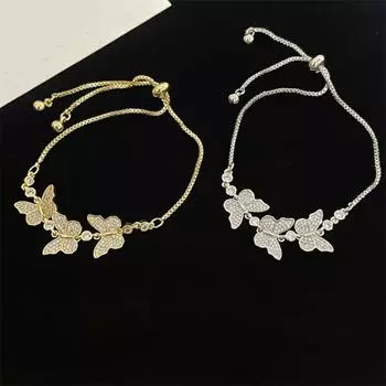 Элегантный браслет-подвеска в виде бабочки для женщин и девочек, регулируемый браслет, ювелирные изделия, повседневная одежда, свадебные украшения в виде бабочки серебряный