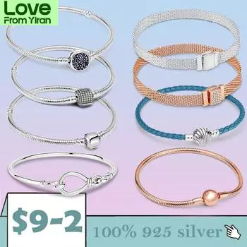 Элегантный браслет Pulseira из стерлингового серебра 925 пробы, браслет-цепочка в виде змеи бесконечности для женщин, оригинальный подарок в виде бусин с подвесками 18cm