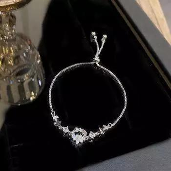 Элегантный браслет с бабочкой из циркония - стильное женское украшение на руку S274 серебряный