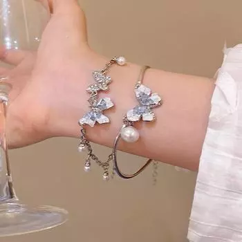 Элегантный браслет с бабочкой из градиентного синего кристалла - Романтичные и стильные женские украшения S615 b серебряный