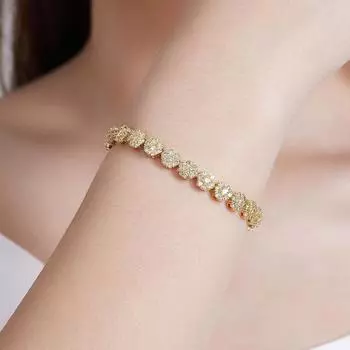 Браслет с цветком из циркония 17 см х 5 мм, позолоченный 14 карат, роскошные женские украшения ауреолин