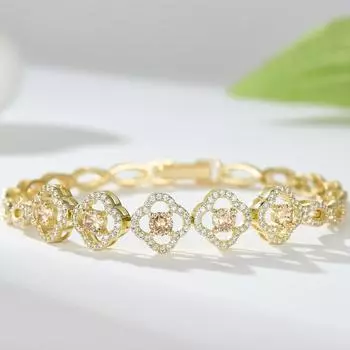 Элегантный браслет с цветочным принтом из 18-каратного золота с цирконом, роскошные ювелирные изделия на медной основе для женщин