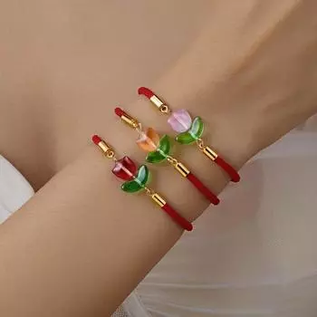 Элегантный браслет в виде цветка тюльпана, милый браслет с подвесками в виде цветка, красная веревка, цепочка на руку для девочек Style 5
