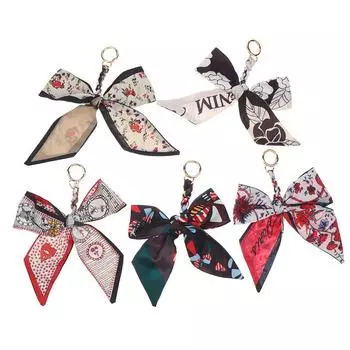 Элегантный брелок-бантик из ленты, корейский мягкий шелковый шарф, брелок для ключей от машины, держатель для женской сумки, подвески, аксессуары для ключей для девочек, подарки A9