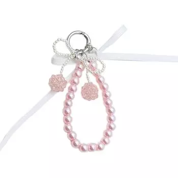 Элегантный брелок-браслет на запястье с жемчужным бантом, подвеска, многоцелевые аксессуары для украшений ручной работы для сумок, телефонов, дома 1 розовый