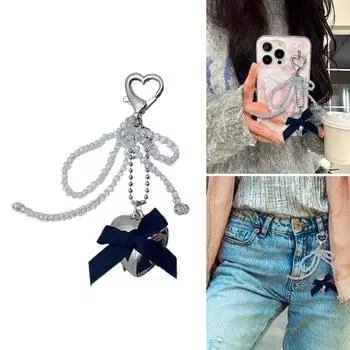 Элегантный брелок с акриловыми бусинами и бантиками, уникальный брелок для ключей, привлекательная сумка-подвеска в виде сердца для девочек и женщин чёрный