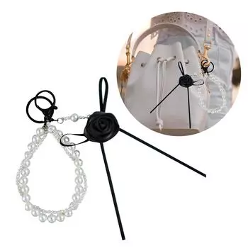 Элегантный брелок с бантами из лент и розой, украшение для телефона, сумка, брелок, подвеска, поделка для модного аксессуара чёрный