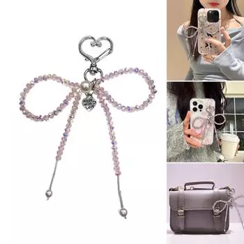 Элегантный брелок с бантом из бисера, милый акриловый брелок в форме сердца для женщин, модный рюкзак, ювелирное украшение, кулон, подарок 1