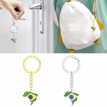 Элегантный брелок с бразильским флагом, универсальный держатель для ключей с картой Бразилии, прочный материал из титановой стали, брелки с бразильской культурой серебряный