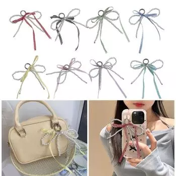Элегантный брелок с подвеской в виде банта из жемчужной ленты, очаровательный подвесной брелок для кошелька, сумки, рюкзака, дамской сумочки фиолетовый
