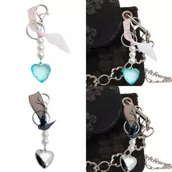 Элегантный брелок с жемчужной лентой, большой брелок в форме сердца, стильный брелок, модный аксессуар для женщин, универсальная сумка, очаровательный орнамент розовый