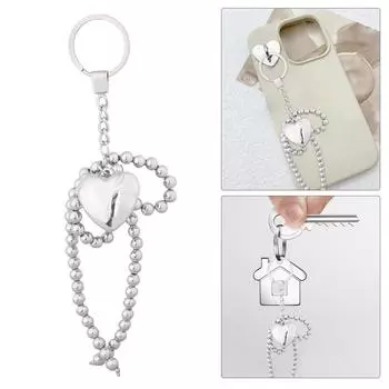 Элегантный брелок в виде сердца с бантом, универсальный серебряный брелок в виде сердца с бантом, подвеска, портативная сумка, украшение для ключей