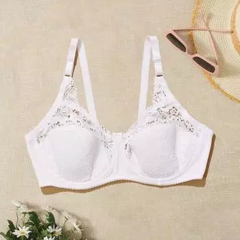 Элегантный бюстгальтер больших размеров, женские кружевные бюстгальтеры на тонкой подкладке с цветочным принтом и бантом на косточках 85D белый