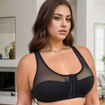 Элегантный бюстгальтер больших размеров, женский бюстгальтер-бралетт с контрастной кружевной застежкой спереди и фестончатой отделкой 0XL чёрный