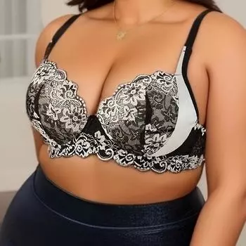 Элегантный бюстгальтер больших размеров, женский бюстгальтер-бралетт с контрастной кружевной застежкой спереди и фестончатой отделкой 85D чёрный