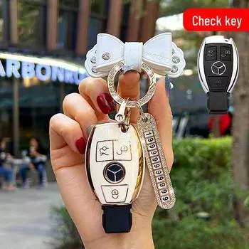 Элегантный чехол для автомобильного ключа Mercedes-Benz E-Class, V-Class, C260L, Vito, A200L, Gla200 с высококачественным дизайном пряжки-банта. shell + butterfly buckle + number plate
