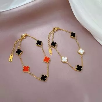 Элегантный черно-белый браслет-цепочка Clover Fritillaria Lucky Minimalist