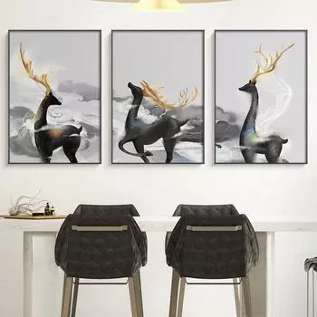 Элегантный черный золотой олень холст животный принт холст картина кафе офис дом гостиная спальня картина плакат Настенный декор без рамки 21*30cm