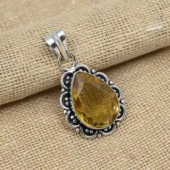 Элегантный цитрин топаз драгоценный камень стерлингового серебра 925 пробы ювелирные изделия ручной работы уникальный кулон 1.77 Inches жёлтый