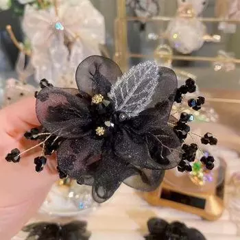 Элегантный цветочный жгут со стразами, женская резинка для волос с конским хвостом и шаром на голове, резинка для волос, кольцо чёрный