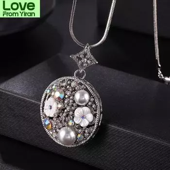 Элегантный цветок круглый круглый кулон длинное ожерелье для женщин новый свитер ожерелье аксессуары