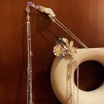 Элегантный цветок винтажная кисточка блестящий цветок шпилька китайская шпилька женская палочка для волос листья головной убор flower