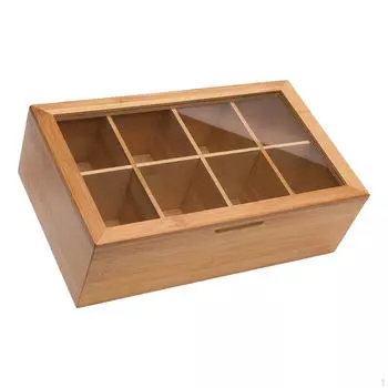 Элегантный деревянный чайник с кристально чистой крышкой — решение для хранения на рабочем столе 6 grids